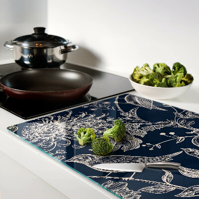 Cutting board Flowers and birds on a dark background