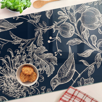 Cutting board Flowers and birds on a dark background