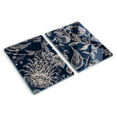 Cutting board Flowers and birds on a dark background