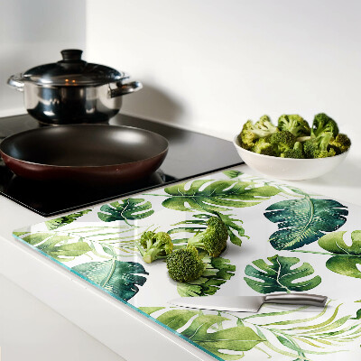 Glass kitchen board Monstera leaves in shades of green