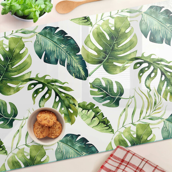 Glass kitchen board Monstera leaves in shades of green