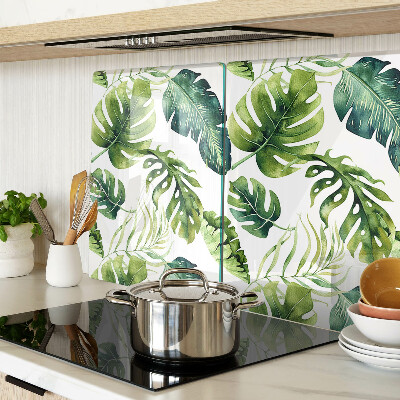 Glass kitchen board Monstera leaves in shades of green