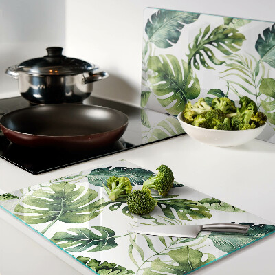 Glass kitchen board Monstera leaves in shades of green