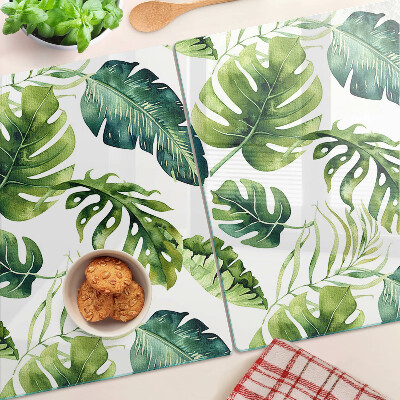 Glass kitchen board Monstera leaves in shades of green