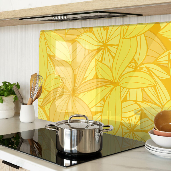 Chopping board glass Yellow leaves in a tropical style