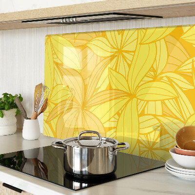 Chopping board glass Yellow leaves in a tropical style