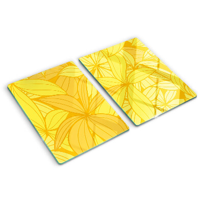 Chopping board glass Yellow leaves in a tropical style