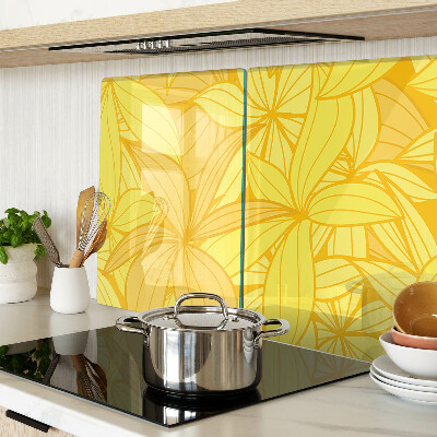 Chopping board glass Yellow leaves in a tropical style