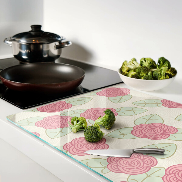 Glass chopping board Roses on the leaves