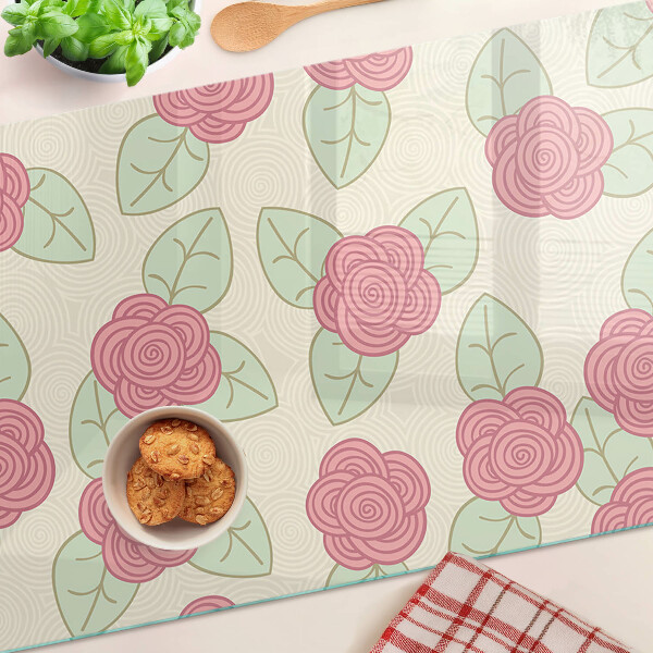 Glass chopping board Roses on the leaves
