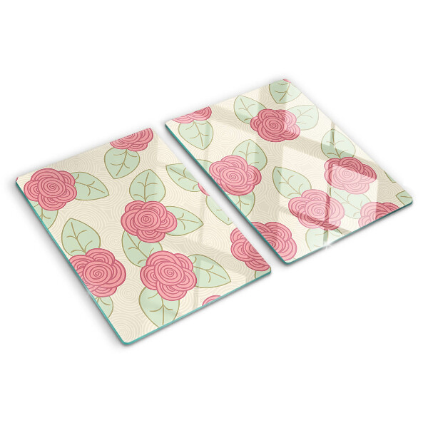Glass chopping board Roses on the leaves