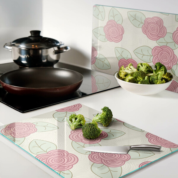 Glass chopping board Roses on the leaves