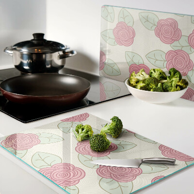 Glass chopping board Roses on the leaves