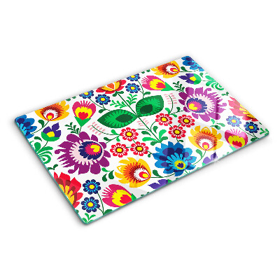 Glass cutting board Floral folk pattern