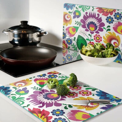 Glass cutting board Floral folk pattern