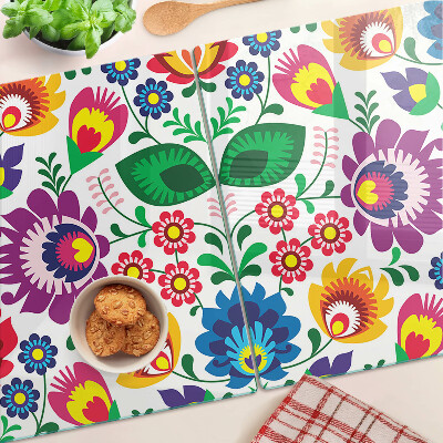 Glass cutting board Floral folk pattern