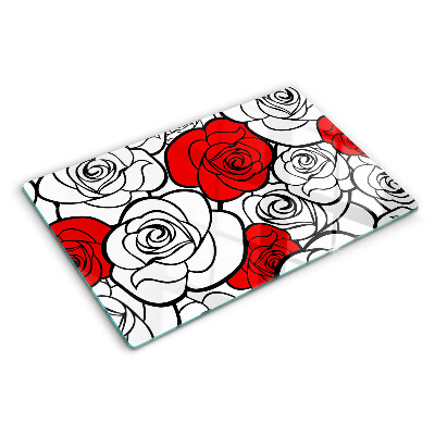Glass kitchen board Roses in white and red
