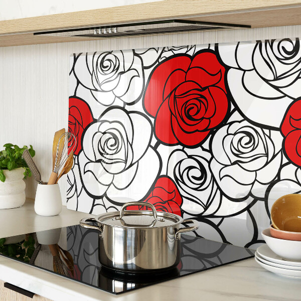 Glass kitchen board Roses in white and red
