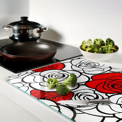 Glass kitchen board Roses in white and red