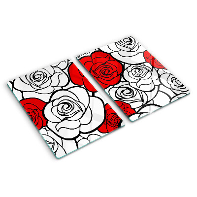 Glass kitchen board Roses in white and red