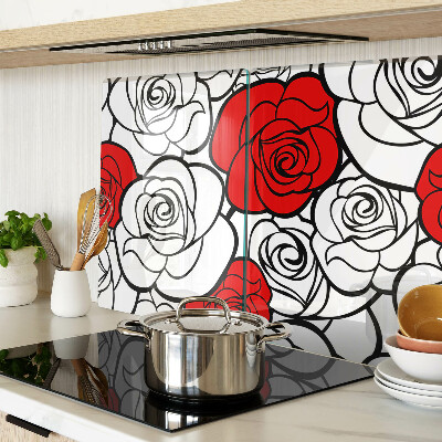 Glass kitchen board Roses in white and red