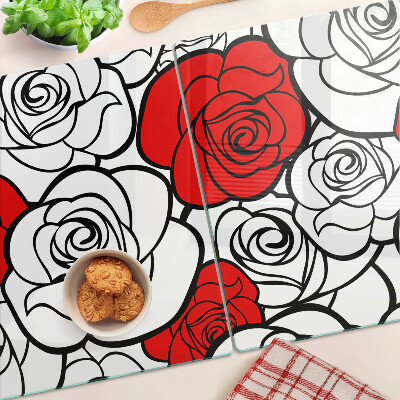 Glass kitchen board Roses in white and red