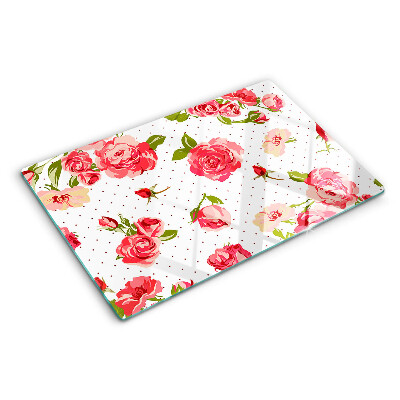 Chopping board glass Roses on a white background