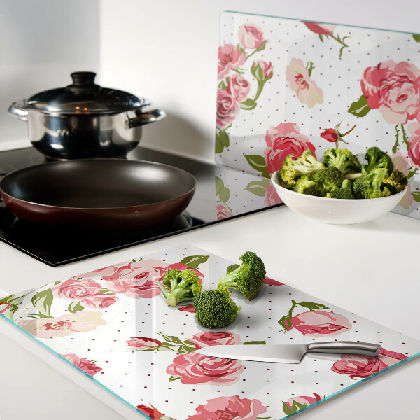 Chopping board glass Roses on a white background