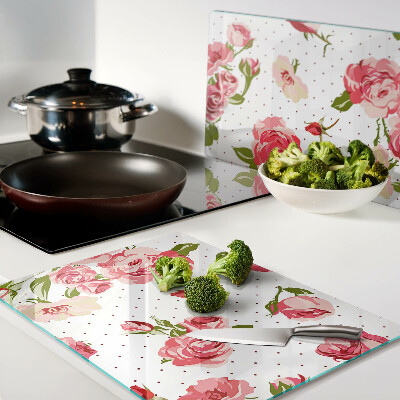 Chopping board glass Roses on a white background