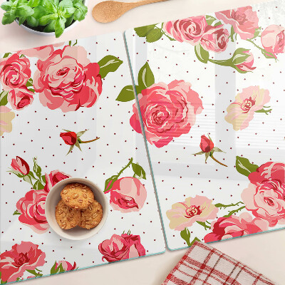 Chopping board glass Roses on a white background