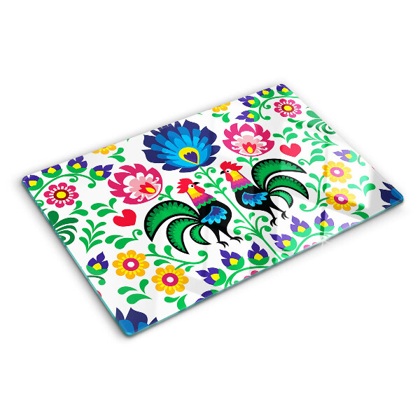 Cutting board Folk motif with roosters