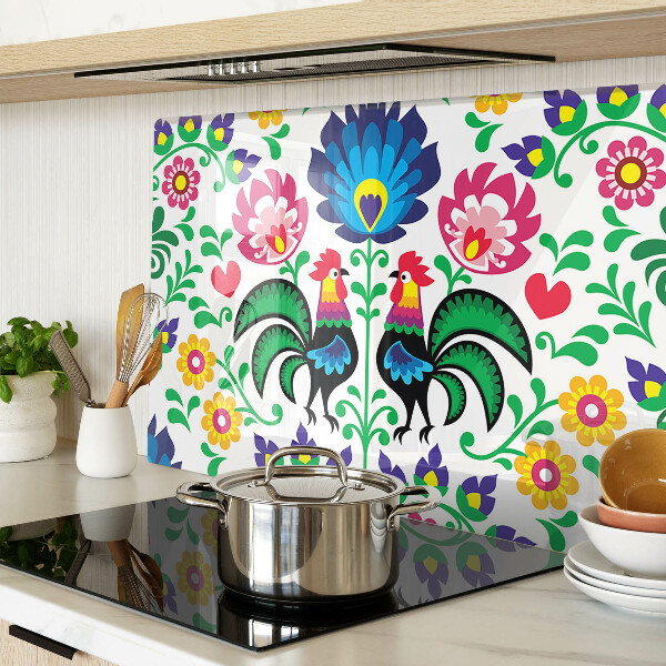 Cutting board Folk motif with roosters