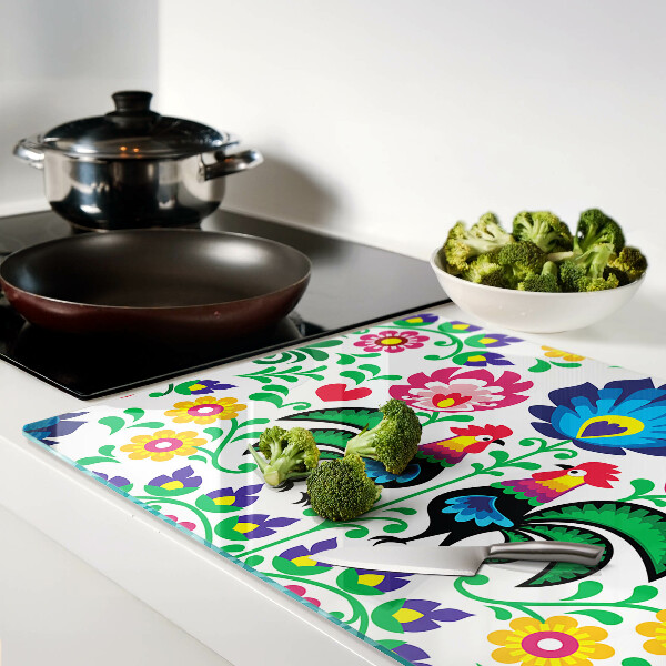 Cutting board Folk motif with roosters