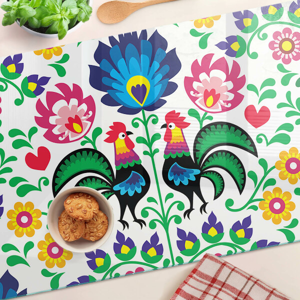 Cutting board Folk motif with roosters