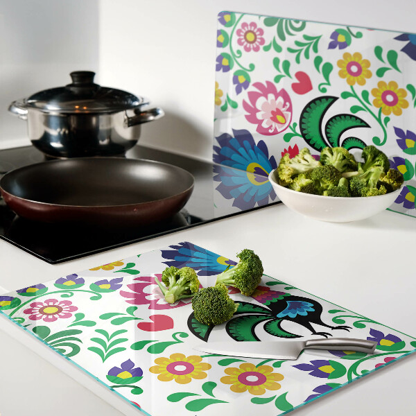 Cutting board Folk motif with roosters