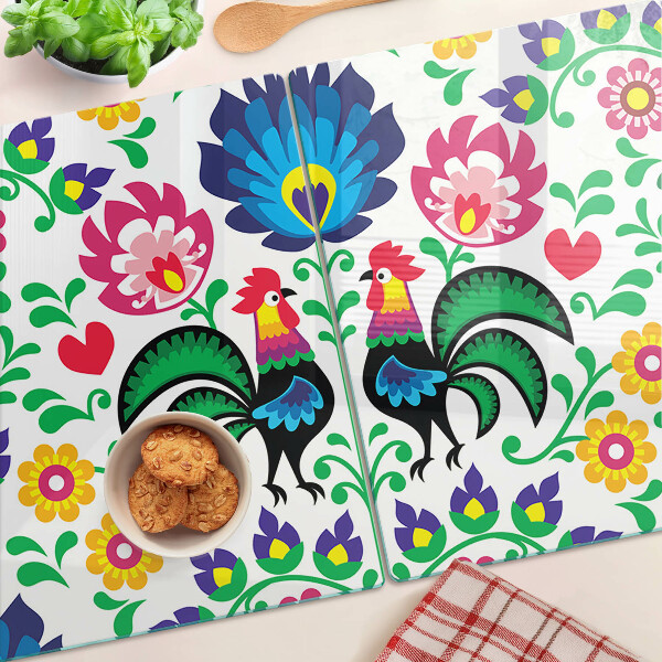 Cutting board Folk motif with roosters
