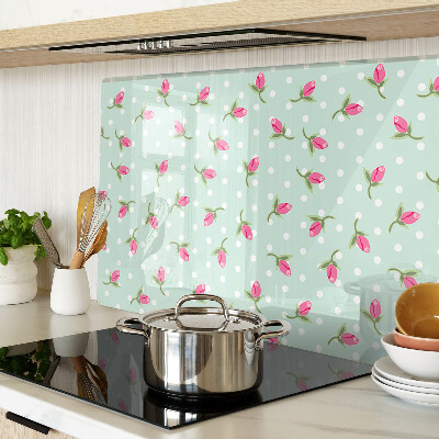 Glass cutting board Pink tulips on a green background