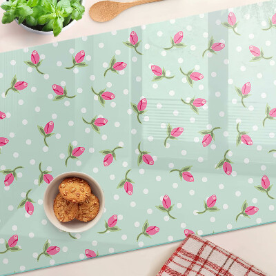 Glass cutting board Pink tulips on a green background