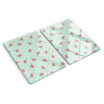 Glass cutting board Pink tulips on a green background