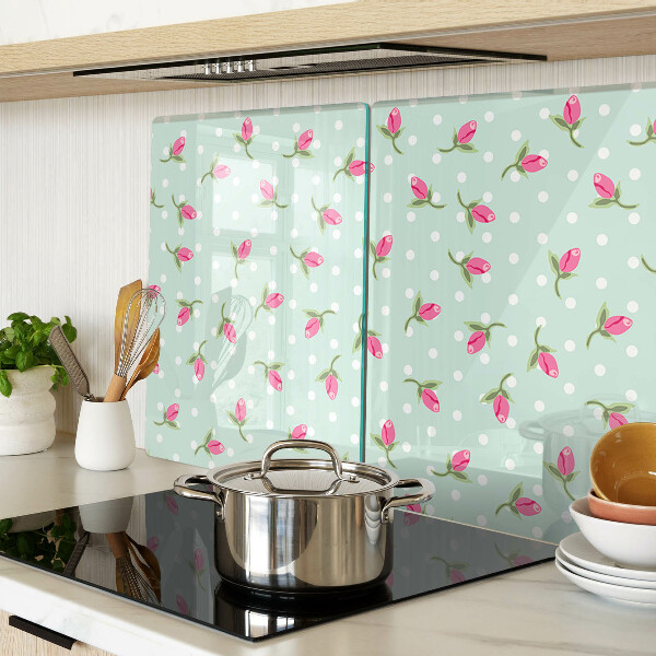 Glass cutting board Pink tulips on a green background