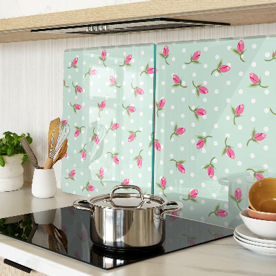 Glass cutting board Pink tulips on a green background