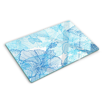 Glass kitchen board Floral pattern in shades of blue