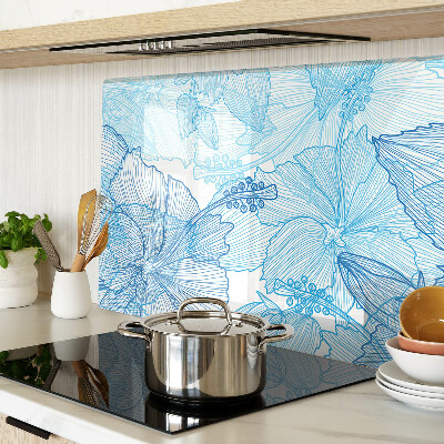 Glass kitchen board Floral pattern in shades of blue
