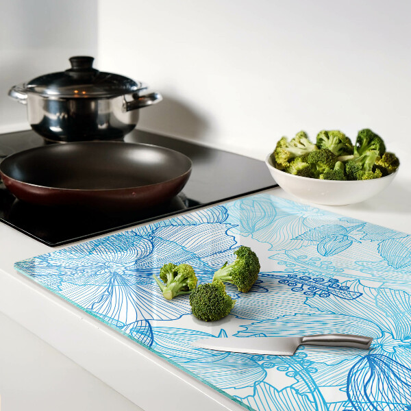 Glass kitchen board Floral pattern in shades of blue