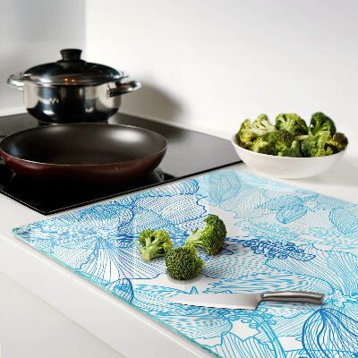 Glass kitchen board Floral pattern in shades of blue