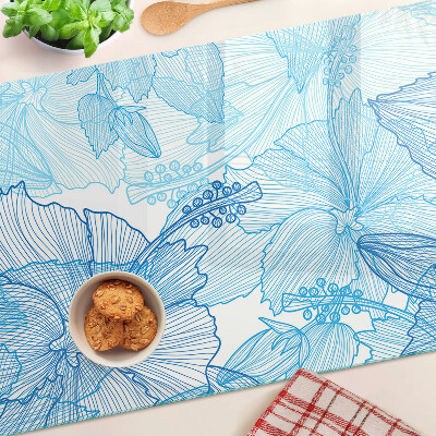 Glass kitchen board Floral pattern in shades of blue