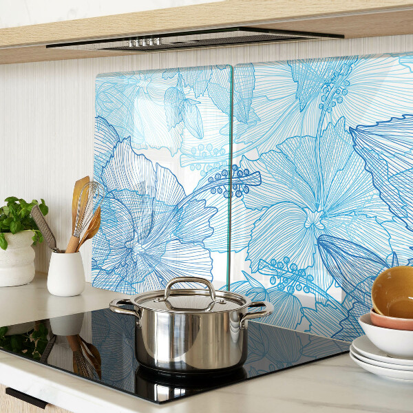 Glass kitchen board Floral pattern in shades of blue
