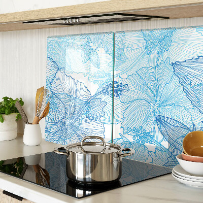 Glass kitchen board Floral pattern in shades of blue