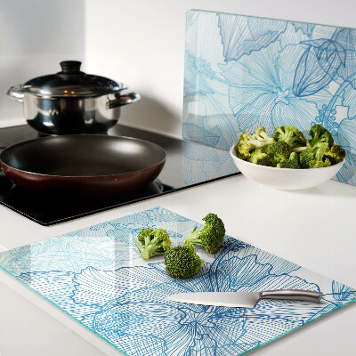 Glass kitchen board Floral pattern in shades of blue