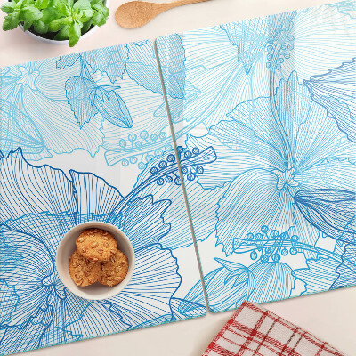 Glass kitchen board Floral pattern in shades of blue
